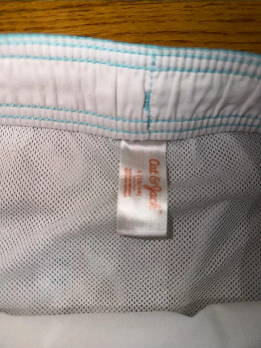 Cat & Jack White Swim Shorts with Light Blue Trim